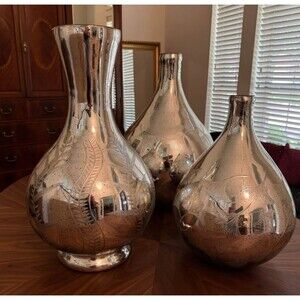 Home Decor Vintage Mercury Glass Etched Oversized Vases